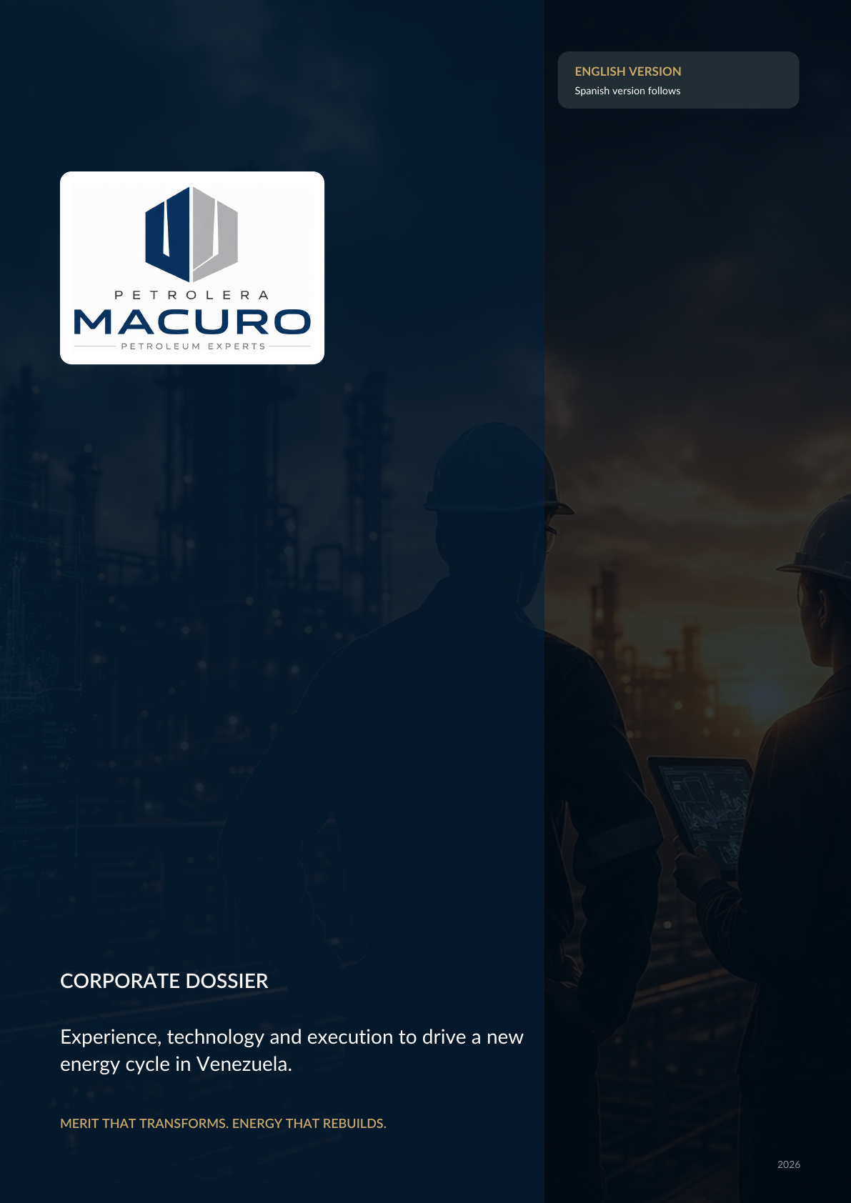 Portada del dossier corporativo biling&uuml;e de Petrolera Macuro 2026